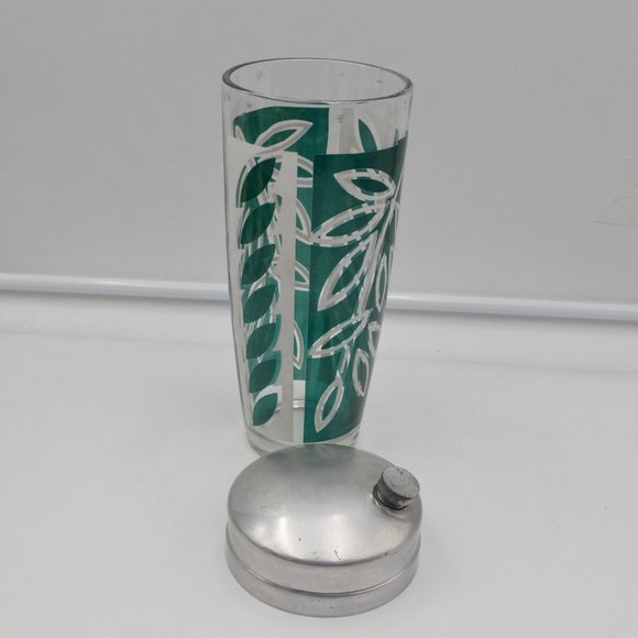 Mid Century Bar Shaker Leaf Design Kelly Green Drinkware Barware Cobbler Shaker - Picture 5 of 8